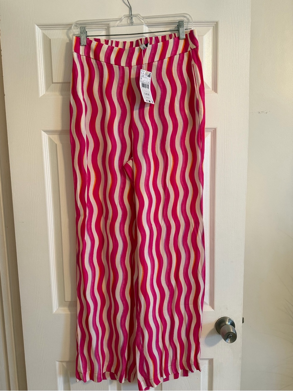 Mango Pink, Cream and Yellow Wavy Stripe Pants